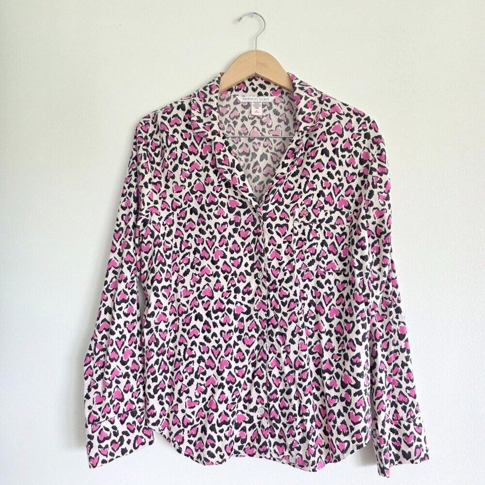 Victoria’s Secret Pink Heart Leopard Print Pajama Top Sleepwear Size Medium